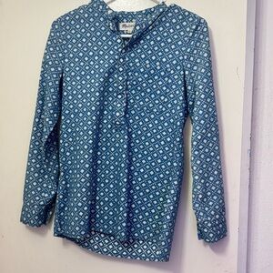 Madewell Blue Geometric Button-Front Blouse